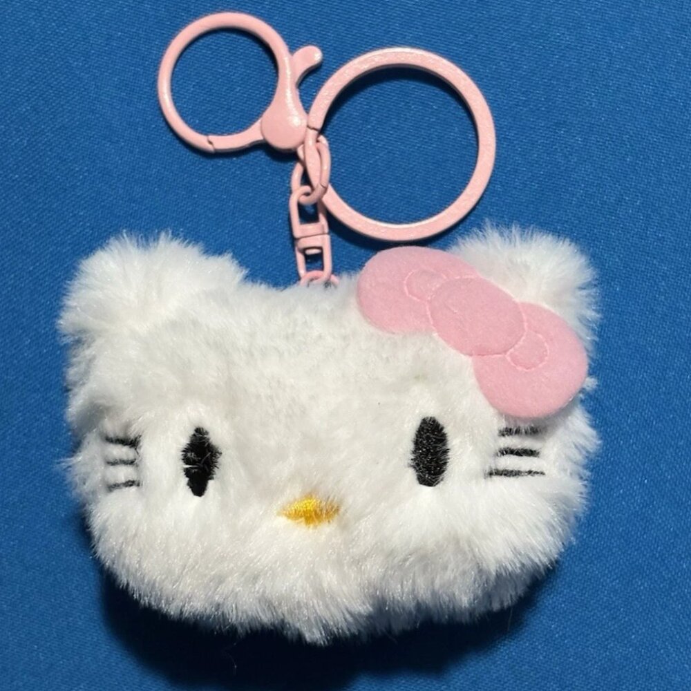 Kitty CAT pink & white Plush Key Chain Bag clip NEW